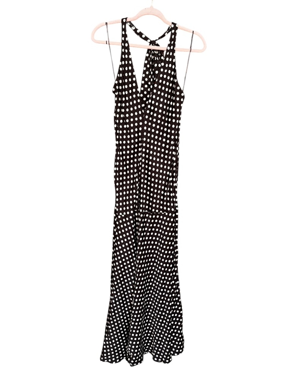 NWT ZARA ZW COLLECTION Brown Polka Dot Satin Halter V-Neck Maxi Dress SZ M - Picture 3 of 9